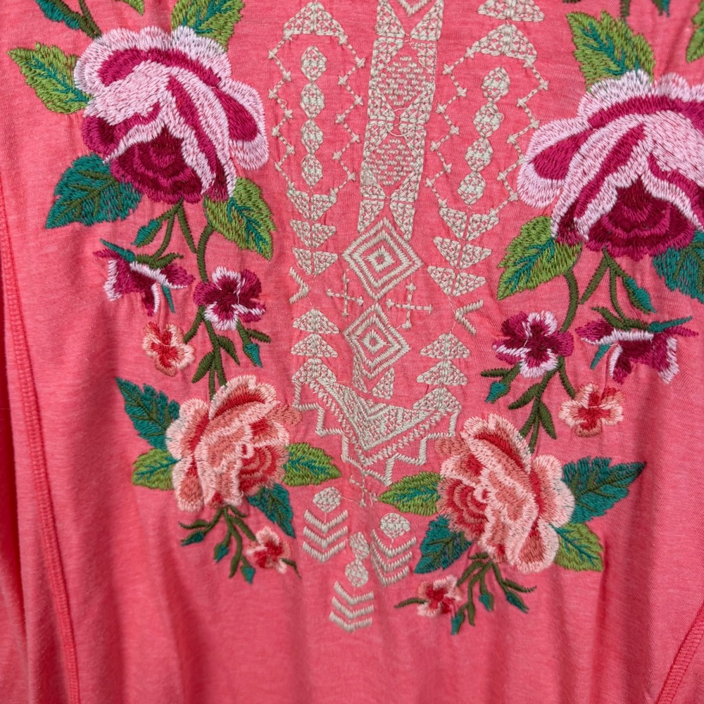 Johnny Was Dorana Floral Embroidered Tunic Top Medium Pink Cottage Boho Chic - Picture 3 of 12